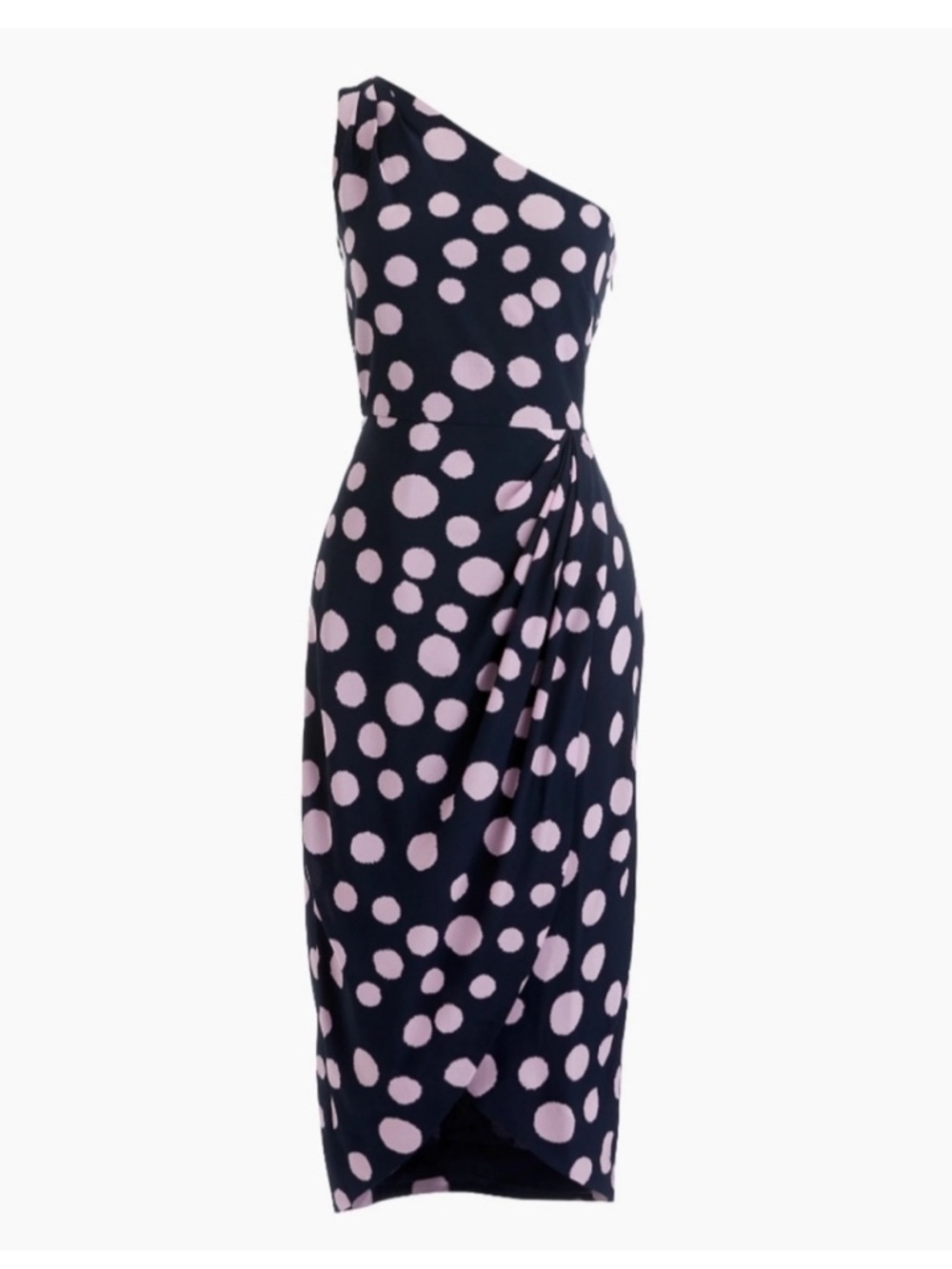 NWT J. Crew Silk One-Shoulder Dress Polka Dot Navy Blue Purple Wrap Tulip Hem 6